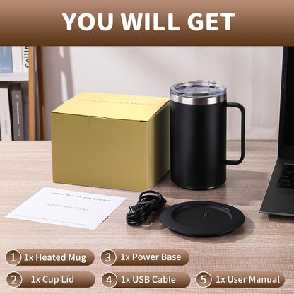 Self Heating Coffee Mug, USB Heating Mug with Sliding Lid, 131°F Coffee Warmer for Desk Home & Office (Green-12oz)