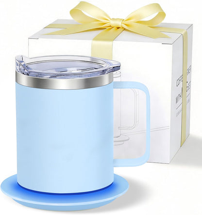 Self Heating Coffee Mug, USB Heating Mug with Sliding Lid, 131°F Coffee Warmer for Desk Home & Office (Green-12oz)