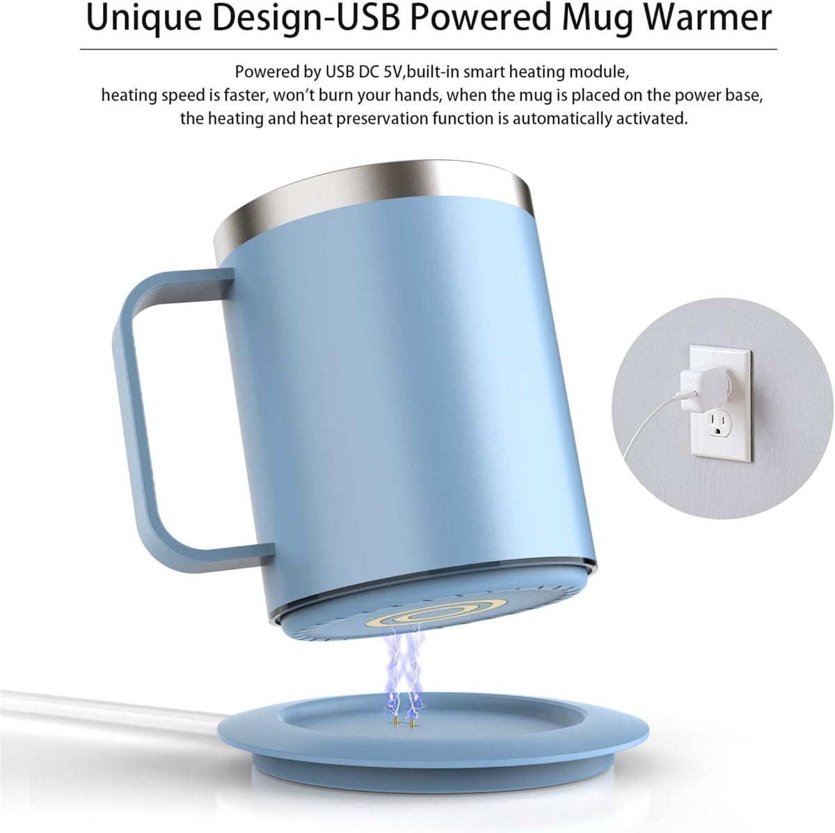 Self Heating Coffee Mug, USB Heating Mug with Sliding Lid, 131°F Coffee Warmer for Desk Home & Office (Green-12oz)