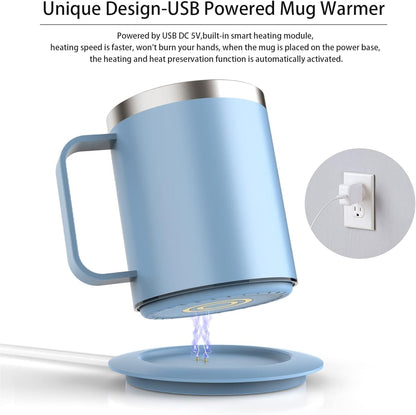Self Heating Coffee Mug, USB Heating Mug with Sliding Lid, 131°F Coffee Warmer for Desk Home & Office (Green-12oz)