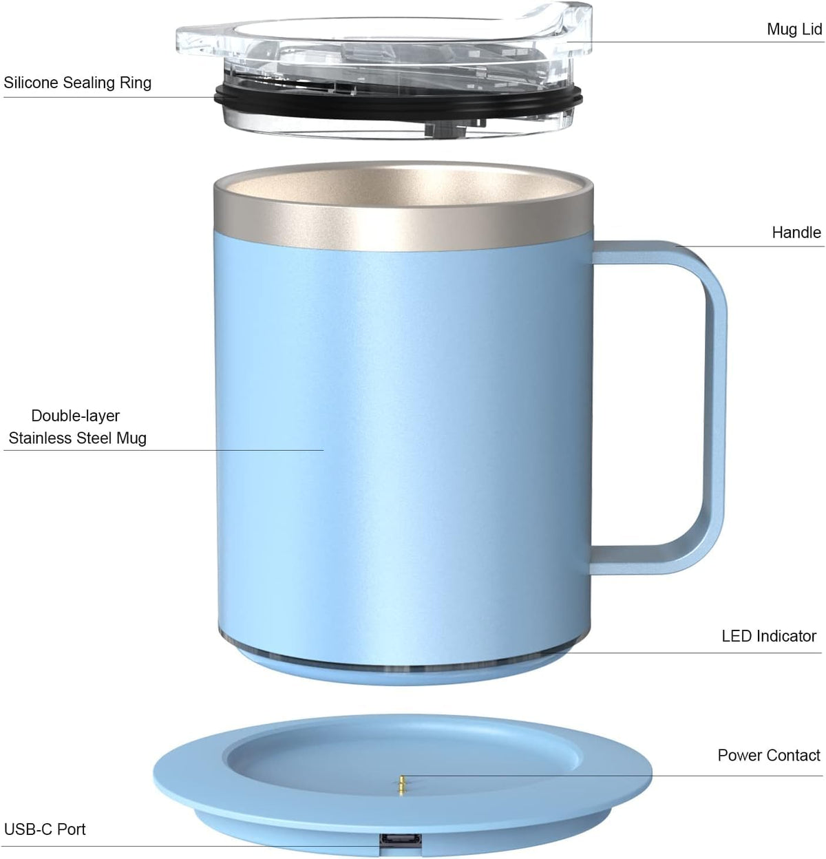 Self Heating Coffee Mug, USB Heating Mug with Sliding Lid, 131°F Coffee Warmer for Desk Home & Office (Green-12oz)