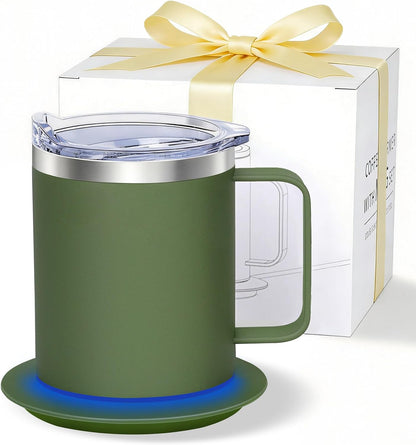 Self Heating Coffee Mug, USB Heating Mug with Sliding Lid, 131°F Coffee Warmer for Desk Home & Office (Green-12oz)