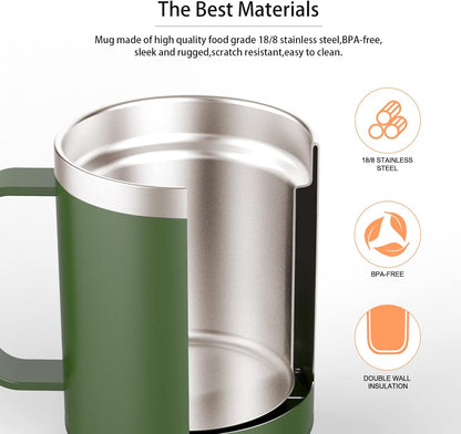 Self Heating Coffee Mug, USB Heating Mug with Sliding Lid, 131°F Coffee Warmer for Desk Home & Office (Green-12oz)