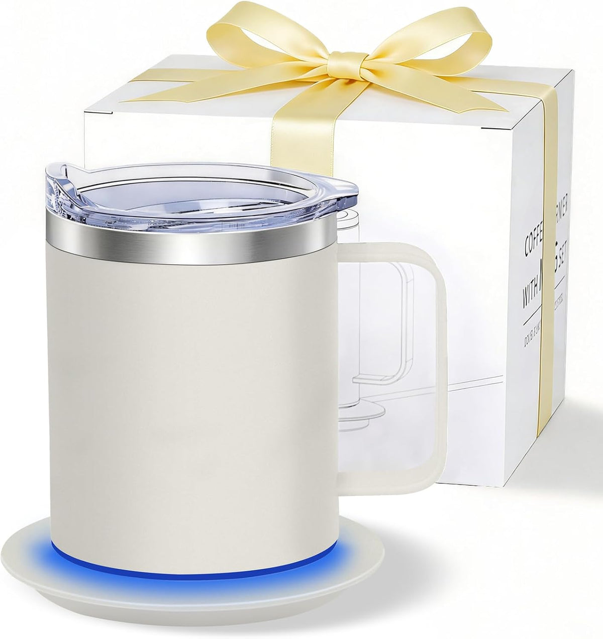 Self Heating Coffee Mug, USB Heating Mug with Sliding Lid, 131°F Coffee Warmer for Desk Home & Office (Green-12oz)
