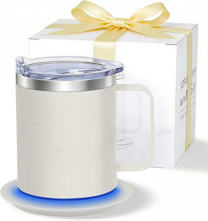 Self Heating Coffee Mug, USB Heating Mug with Sliding Lid, 131°F Coffee Warmer for Desk Home & Office (Green-12oz)