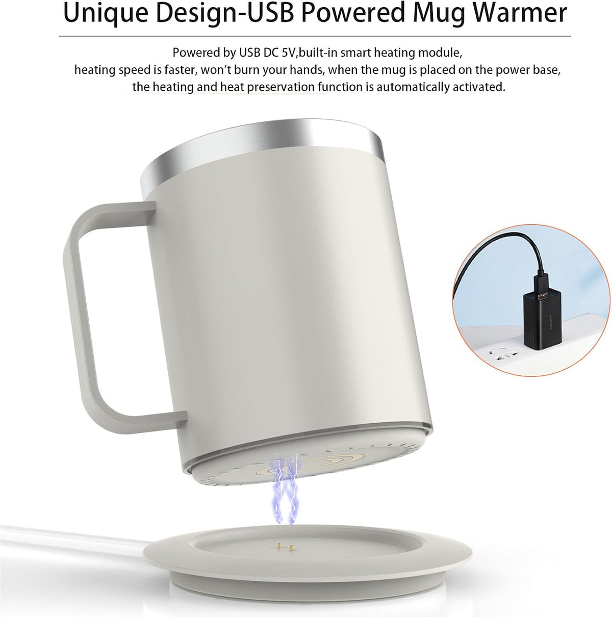 Self Heating Coffee Mug, USB Heating Mug with Sliding Lid, 131°F Coffee Warmer for Desk Home & Office (Green-12oz)