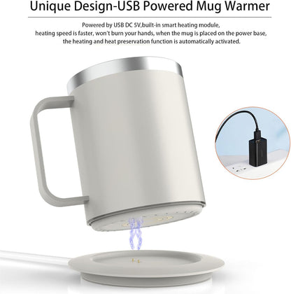 Self Heating Coffee Mug, USB Heating Mug with Sliding Lid, 131°F Coffee Warmer for Desk Home & Office (Green-12oz)