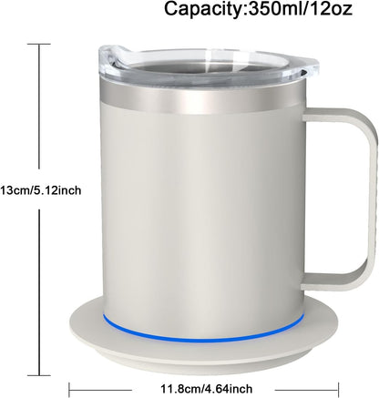 Self Heating Coffee Mug, USB Heating Mug with Sliding Lid, 131°F Coffee Warmer for Desk Home & Office (Green-12oz)