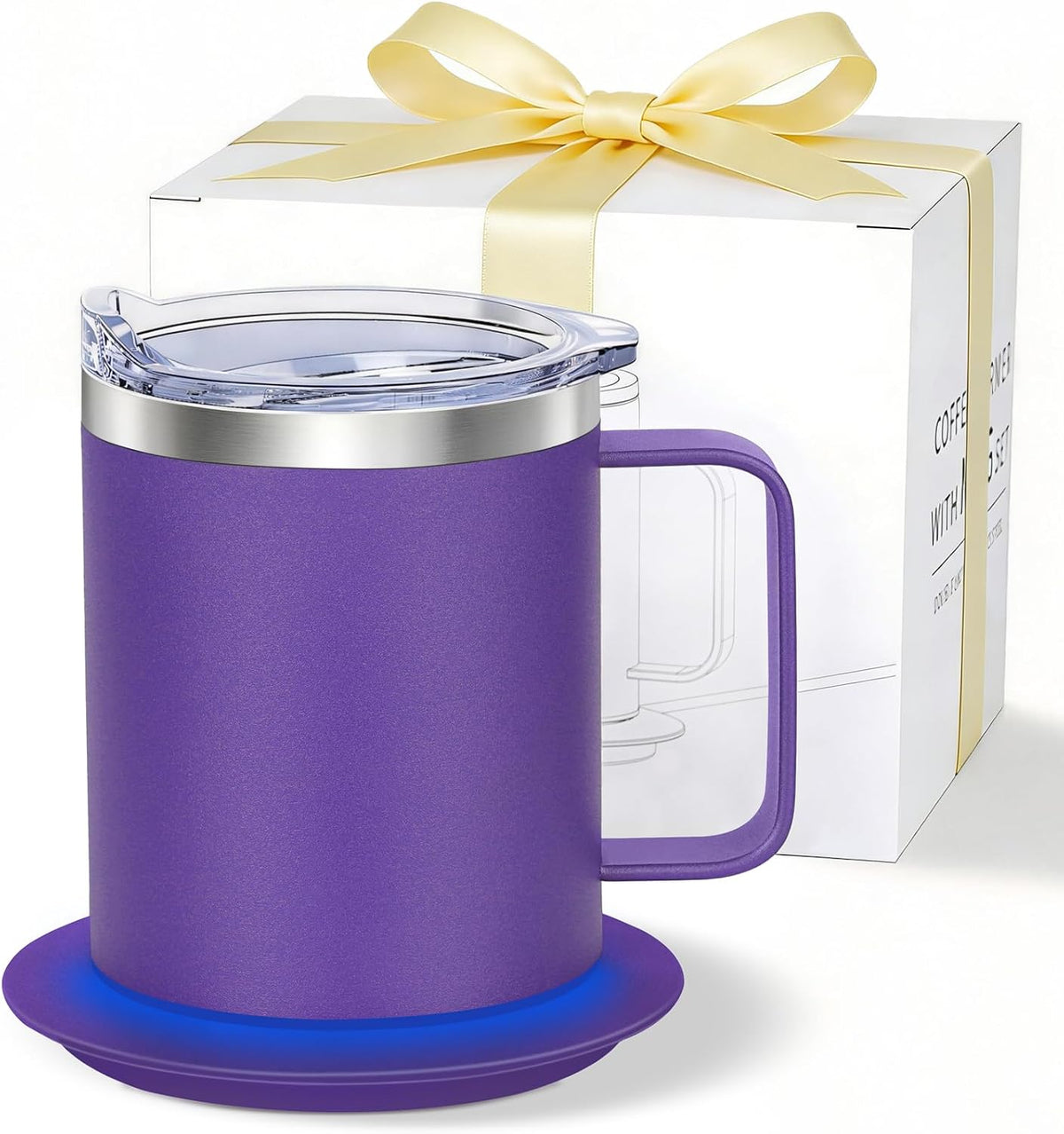 Self Heating Coffee Mug, USB Heating Mug with Sliding Lid, 131°F Coffee Warmer for Desk Home & Office (Green-12oz)