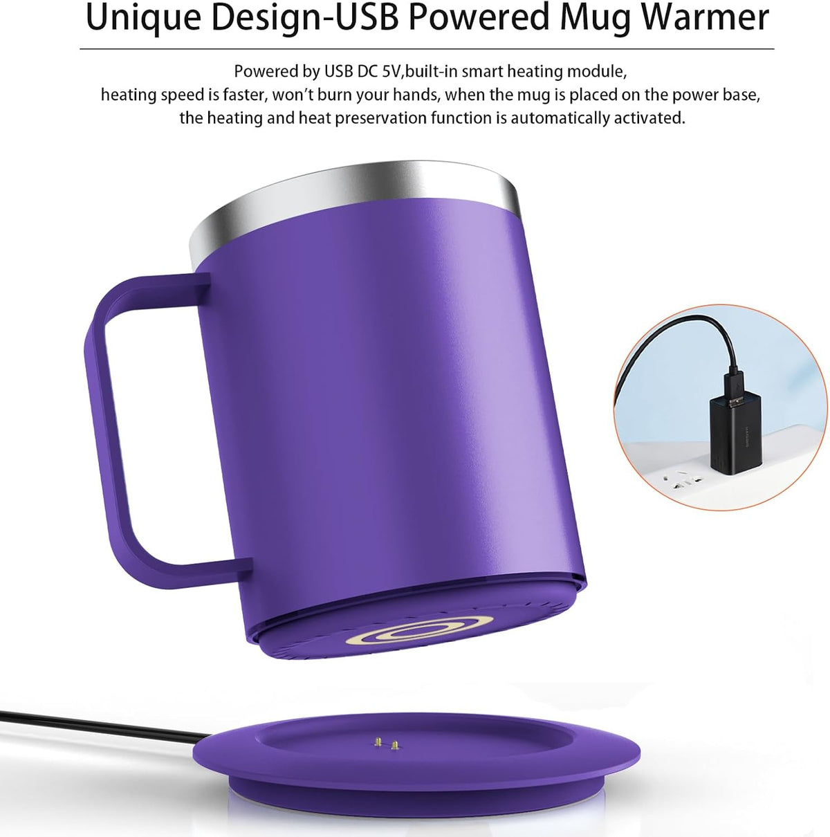 Self Heating Coffee Mug, USB Heating Mug with Sliding Lid, 131°F Coffee Warmer for Desk Home & Office (Green-12oz)