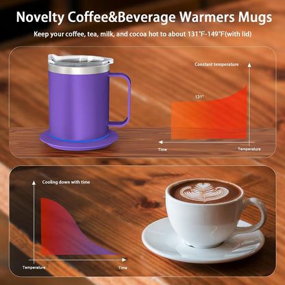 Self Heating Coffee Mug, USB Heating Mug with Sliding Lid, 131°F Coffee Warmer for Desk Home & Office (Green-12oz)