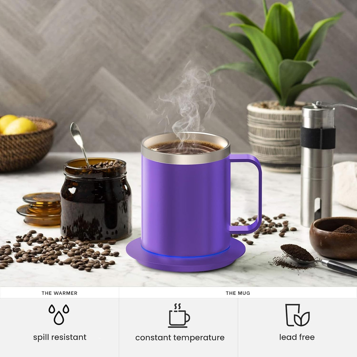 Self Heating Coffee Mug, USB Heating Mug with Sliding Lid, 131°F Coffee Warmer for Desk Home & Office (Green-12oz)