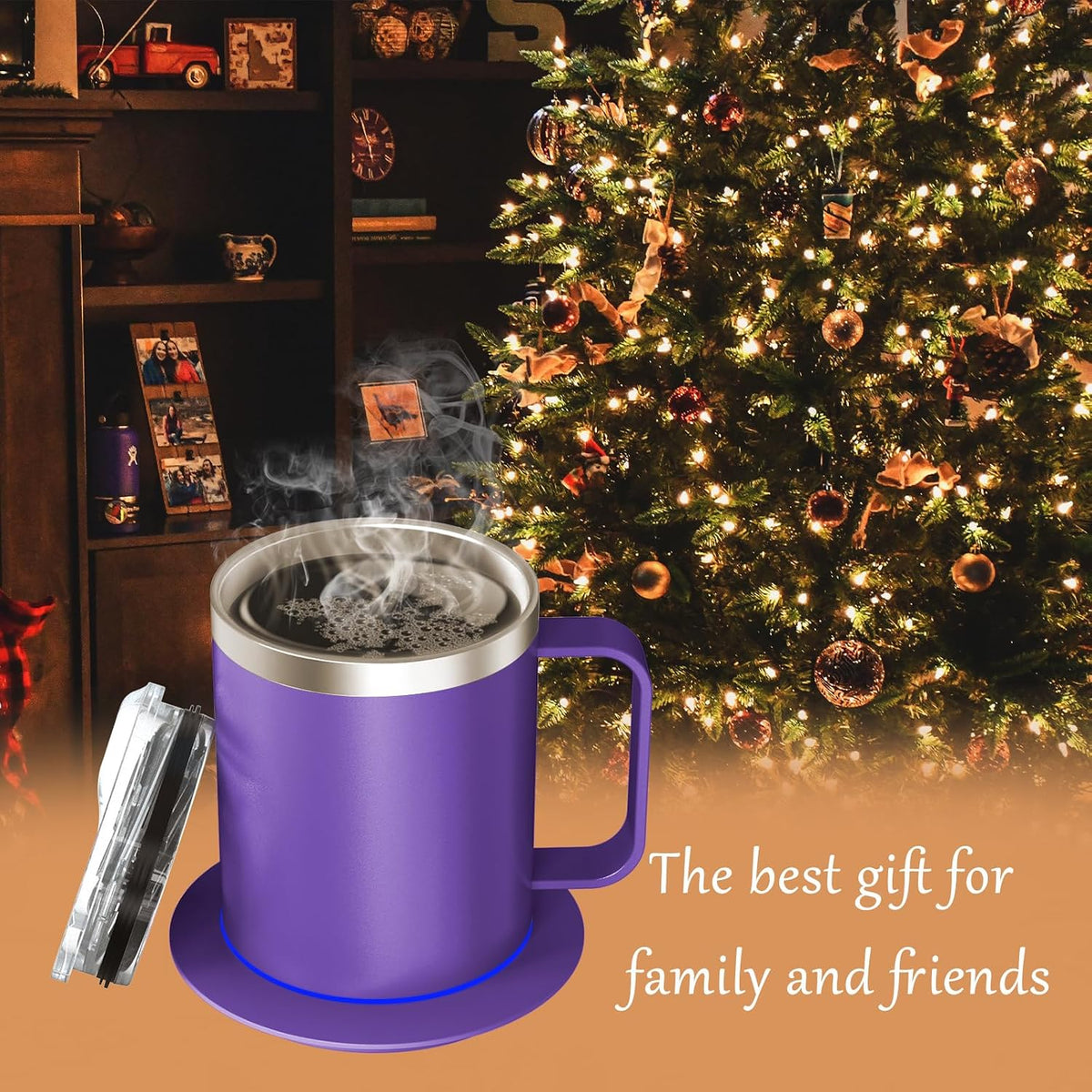 Self Heating Coffee Mug, USB Heating Mug with Sliding Lid, 131°F Coffee Warmer for Desk Home & Office (Green-12oz)