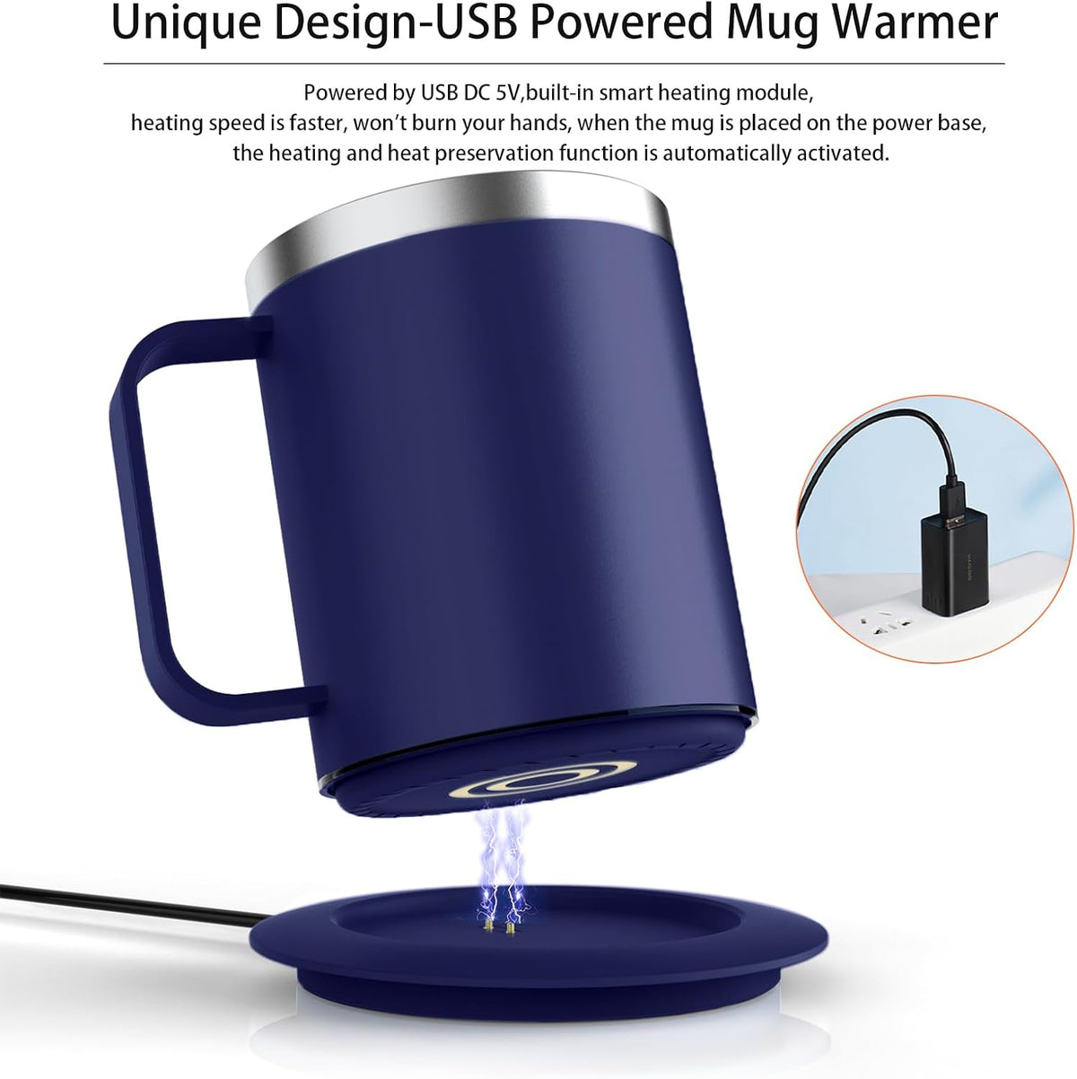 Self Heating Coffee Mug, USB Heating Mug with Sliding Lid, 131°F Coffee Warmer for Desk Home & Office (Green-12oz)