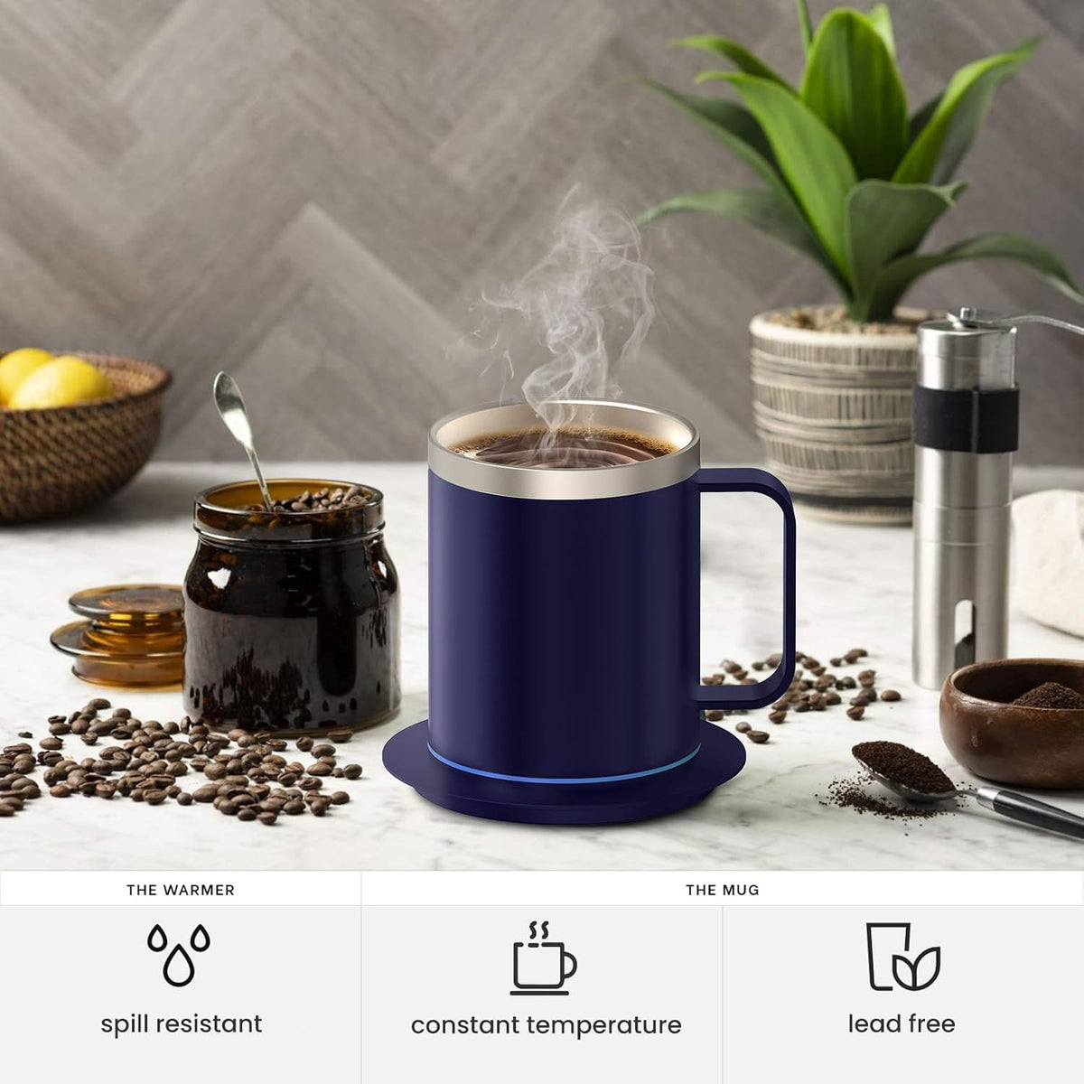 Self Heating Coffee Mug, USB Heating Mug with Sliding Lid, 131°F Coffee Warmer for Desk Home & Office (Green-12oz)