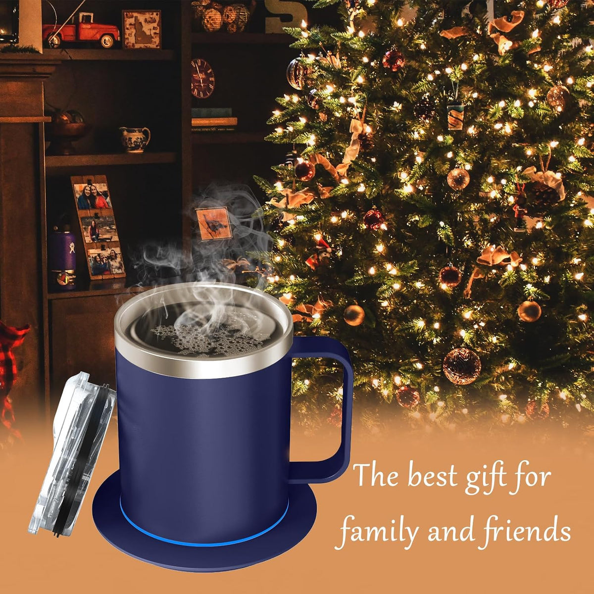 Self Heating Coffee Mug, USB Heating Mug with Sliding Lid, 131°F Coffee Warmer for Desk Home & Office (Green-12oz)