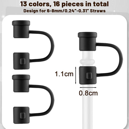 Straw Toppers Straw Covers Cap for Cup, Silicone Straw Cover Caps 8mm Reusable Straw Tips Dust-Proof Straw Toppers Black Straw Covers Plugs Straw Protector Accessories