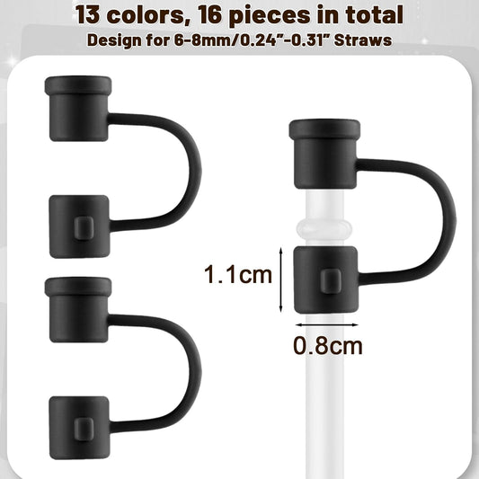 Straw Toppers Straw Covers Cap for Cup, Silicone Straw Cover Caps 8mm Reusable Straw Tips Dust-Proof Straw Toppers Black Straw Covers Plugs Straw Protector Accessories