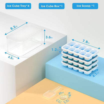 Ice Cube Tray with Lid and Bin,4 Pack Ice Cube Trays for Freezer