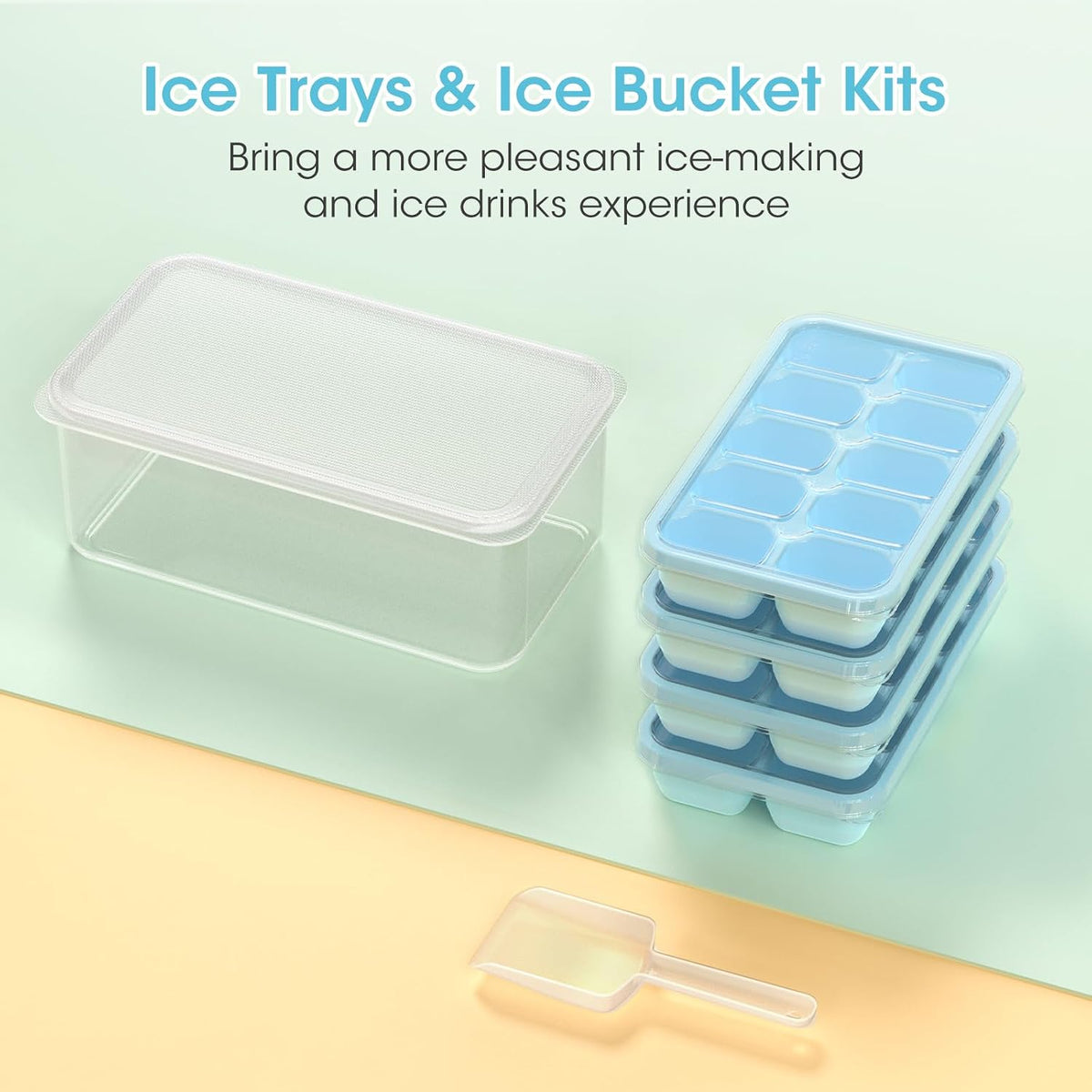 Ice Cube Tray with Lid and Bin,4 Pack Ice Cube Trays for Freezer