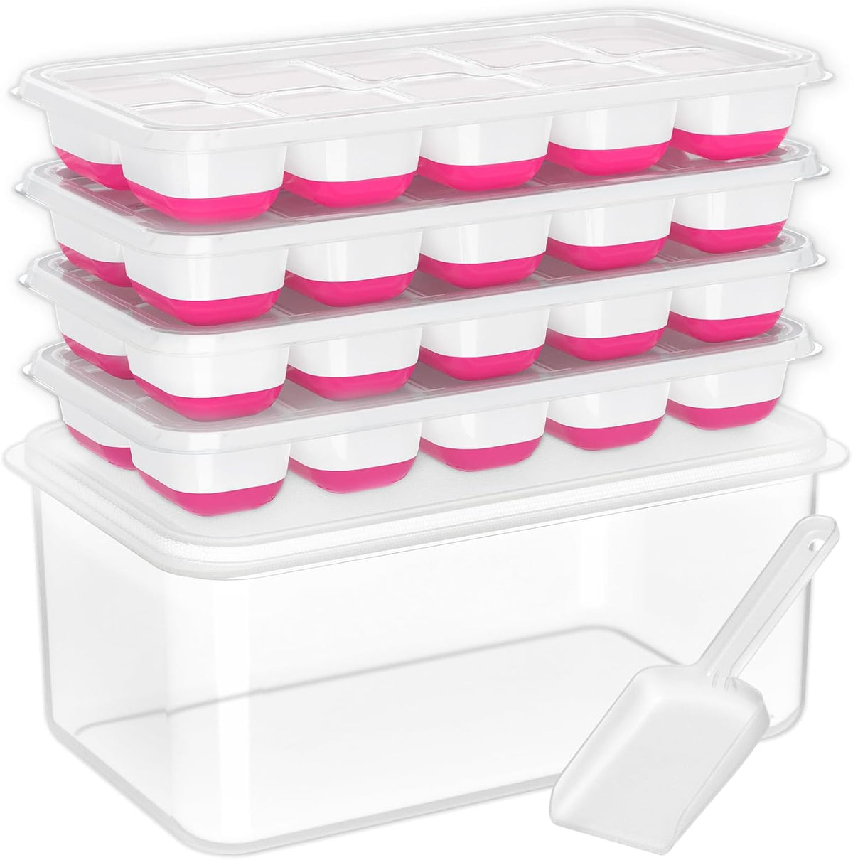 Ice Cube Tray with Lid and Bin,4 Pack Ice Cube Trays for Freezer