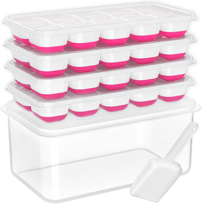 Ice Cube Tray with Lid and Bin,4 Pack Ice Cube Trays for Freezer