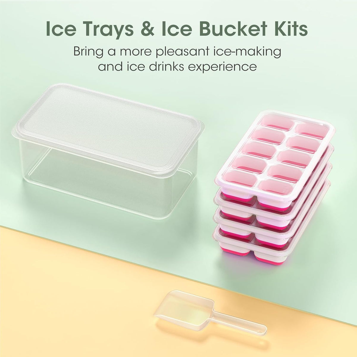 Ice Cube Tray with Lid and Bin,4 Pack Ice Cube Trays for Freezer