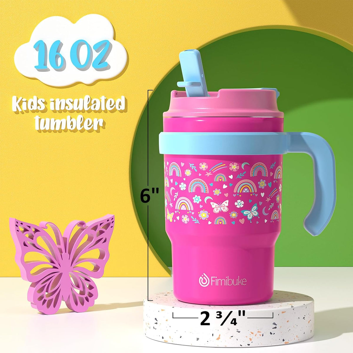 16oz Kids Insulated Tumbler w/Handle, Kids Toddler Water Bottle Cup