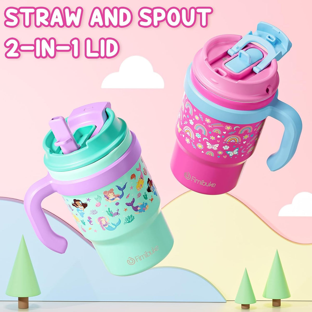 16oz Kids Insulated Tumbler w/Handle, Kids Toddler Water Bottle Cup