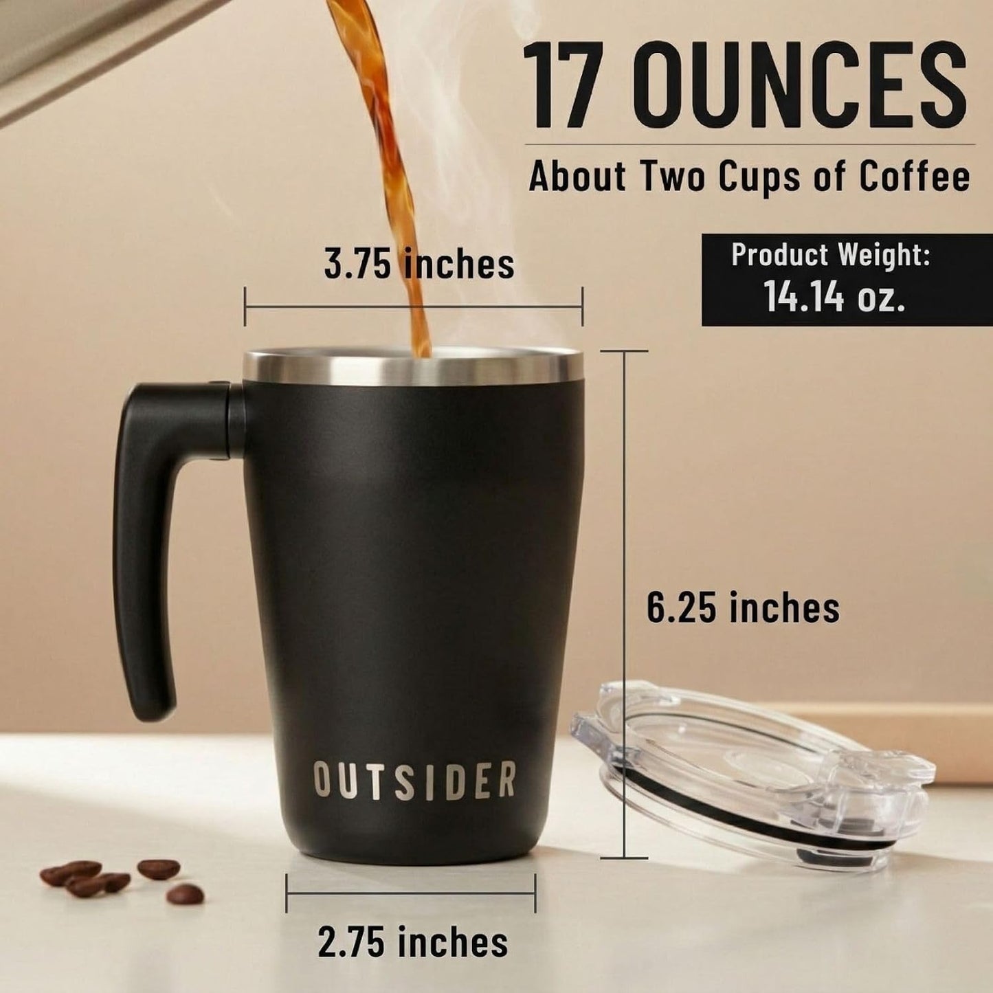 The AM 17 oz Stainless Steel Vacuum Insulated Coffee Mug with 180° Rotating Swivel Handle and Lockable Spill Proof Lid – Travel Tumbler for Outdoor, Home & Office - Pink