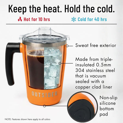 The AM 17 oz Stainless Steel Vacuum Insulated Coffee Mug with 180° Rotating Swivel Handle and Lockable Spill Proof Lid – Travel Tumbler for Outdoor, Home & Office - Pink