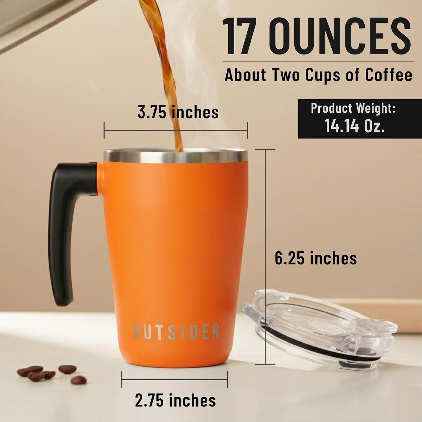 The AM 17 oz Stainless Steel Vacuum Insulated Coffee Mug with 180° Rotating Swivel Handle and Lockable Spill Proof Lid – Travel Tumbler for Outdoor, Home & Office - Pink