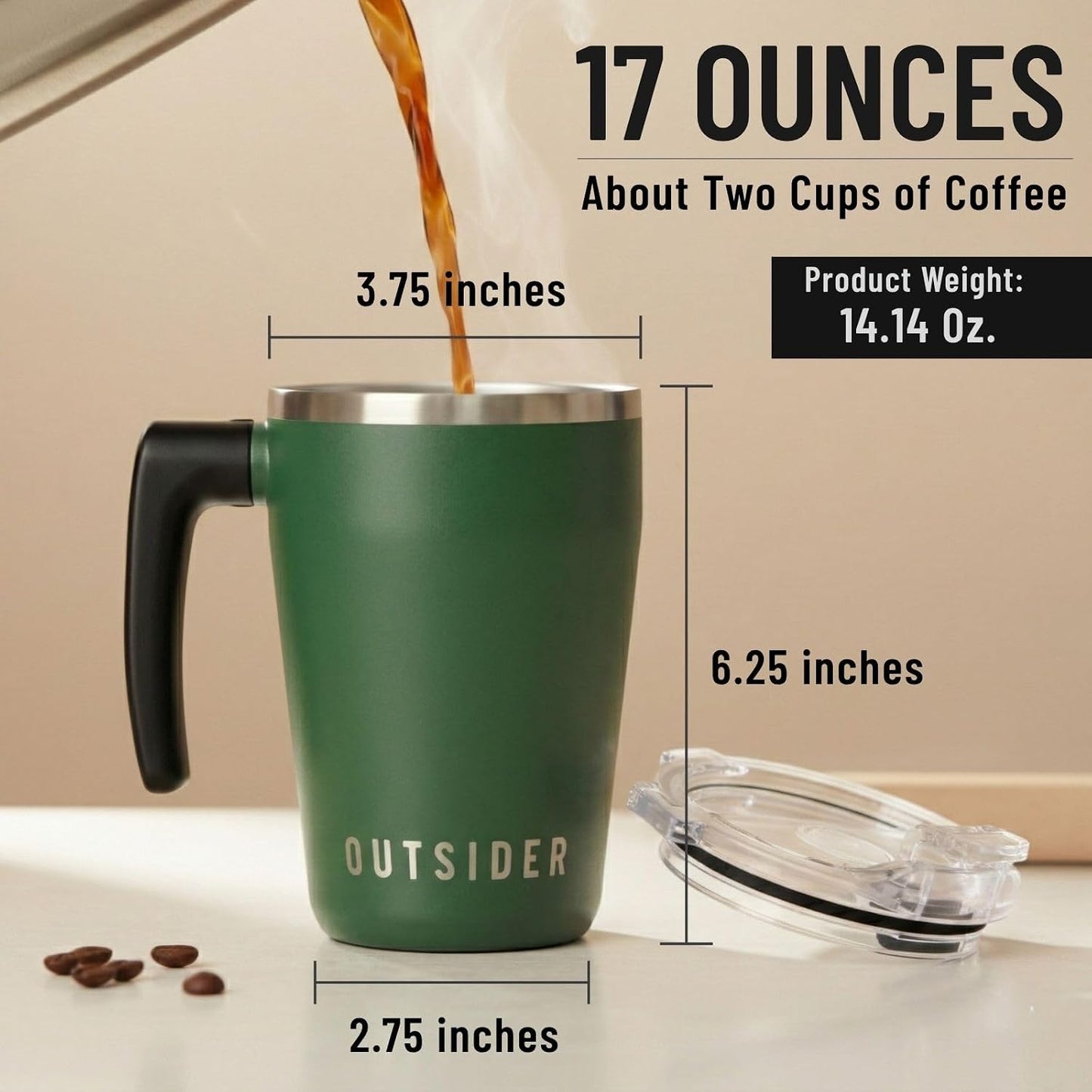 The AM 17 oz Stainless Steel Vacuum Insulated Coffee Mug with 180° Rotating Swivel Handle and Lockable Spill Proof Lid – Travel Tumbler for Outdoor, Home & Office - Pink