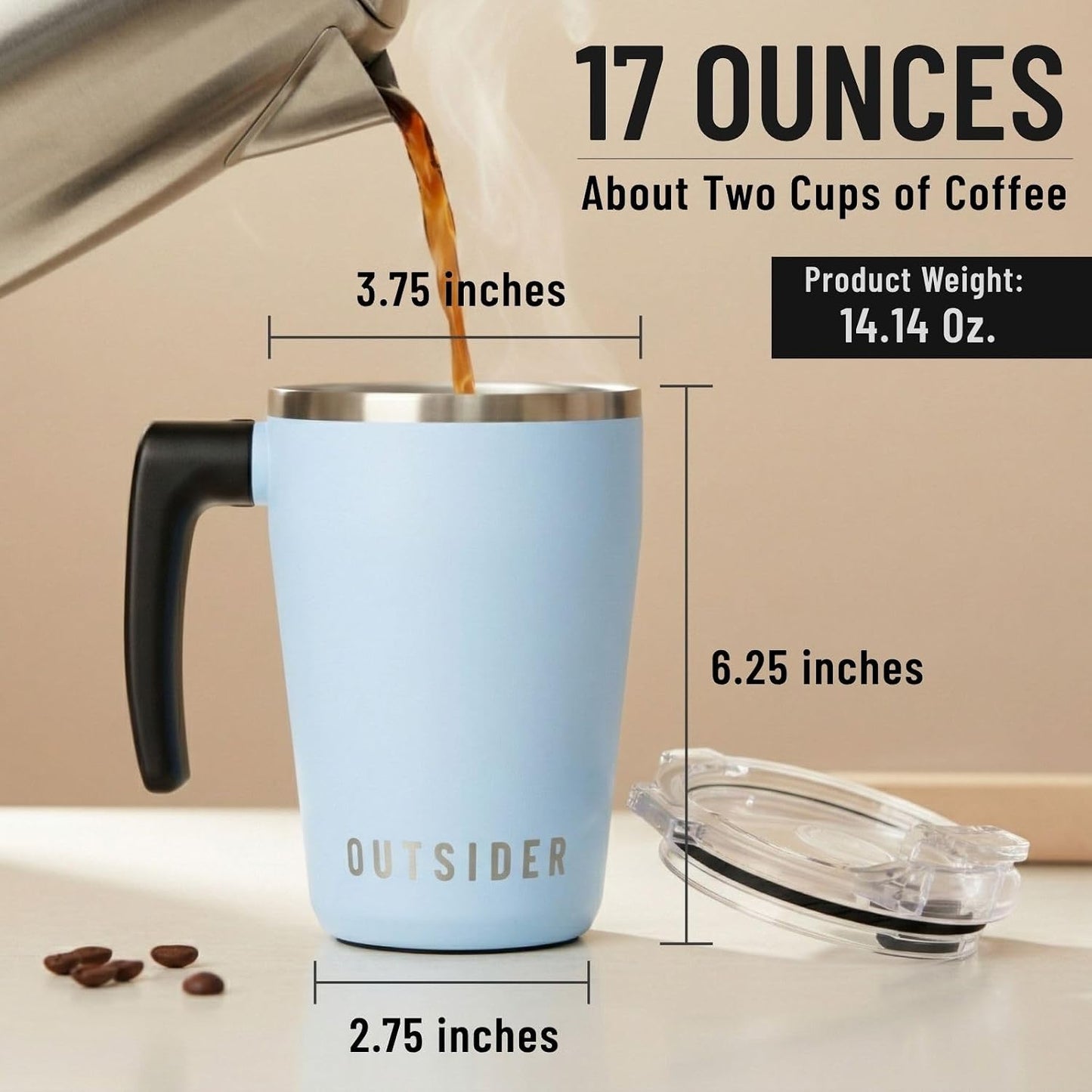 The AM 17 oz Stainless Steel Vacuum Insulated Coffee Mug with 180° Rotating Swivel Handle and Lockable Spill Proof Lid – Travel Tumbler for Outdoor, Home & Office - Pink