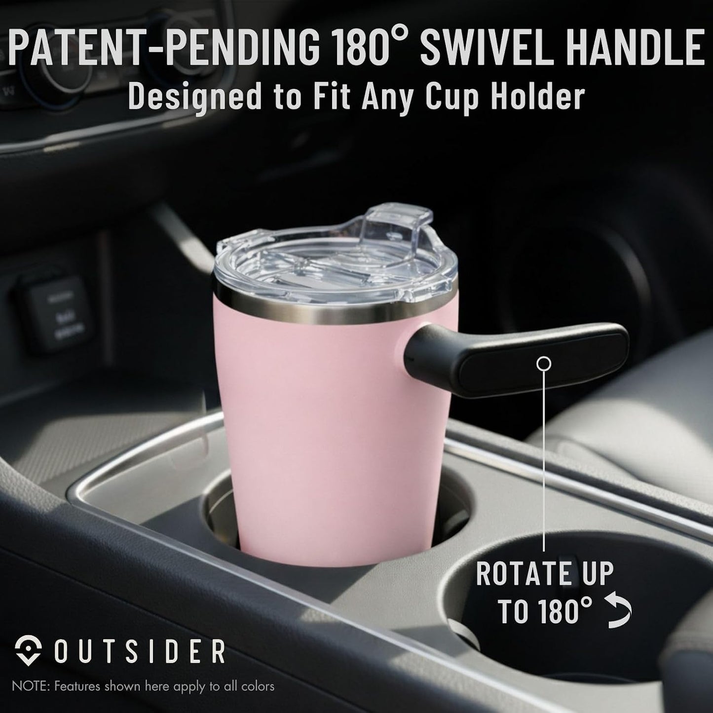 The AM 17 oz Stainless Steel Vacuum Insulated Coffee Mug with 180° Rotating Swivel Handle and Lockable Spill Proof Lid – Travel Tumbler for Outdoor, Home & Office - Pink