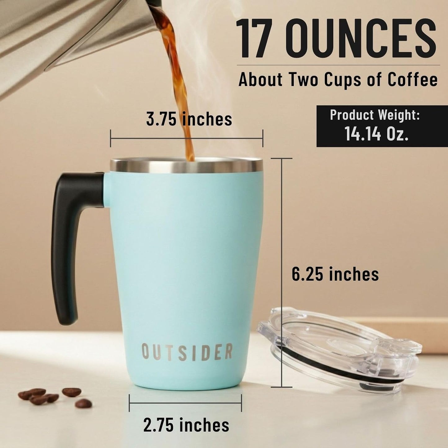 The AM 17 oz Stainless Steel Vacuum Insulated Coffee Mug with 180° Rotating Swivel Handle and Lockable Spill Proof Lid – Travel Tumbler for Outdoor, Home & Office - Pink