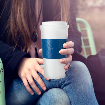 Acadia 16 oz Travel Mug - Insulated Reusable Coffee Tumbler with Double-Walled Plastic, Leak-Proof Lid, BPA-Free - Portable Mug for Hot & Cold Drinks, Cup Holder Friendly (Blue)