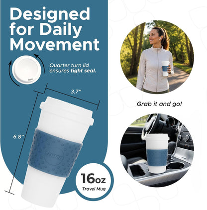 Acadia 16 oz Travel Mug - Insulated Reusable Coffee Tumbler with Double-Walled Plastic, Leak-Proof Lid, BPA-Free - Portable Mug for Hot & Cold Drinks, Cup Holder Friendly (Blue)