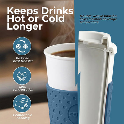 Acadia 16 oz Travel Mug - Insulated Reusable Coffee Tumbler with Double-Walled Plastic, Leak-Proof Lid, BPA-Free - Portable Mug for Hot & Cold Drinks, Cup Holder Friendly (Blue)