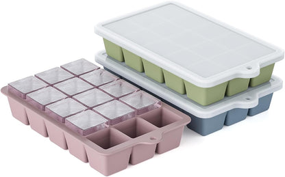 Silicone Ice Cube Tray, Ice Cube Mold, Ice Trays for Freezer with Lid for Whiskey, Cocktail, Drinks and Food, Freezer, BPA Free, Easy Release