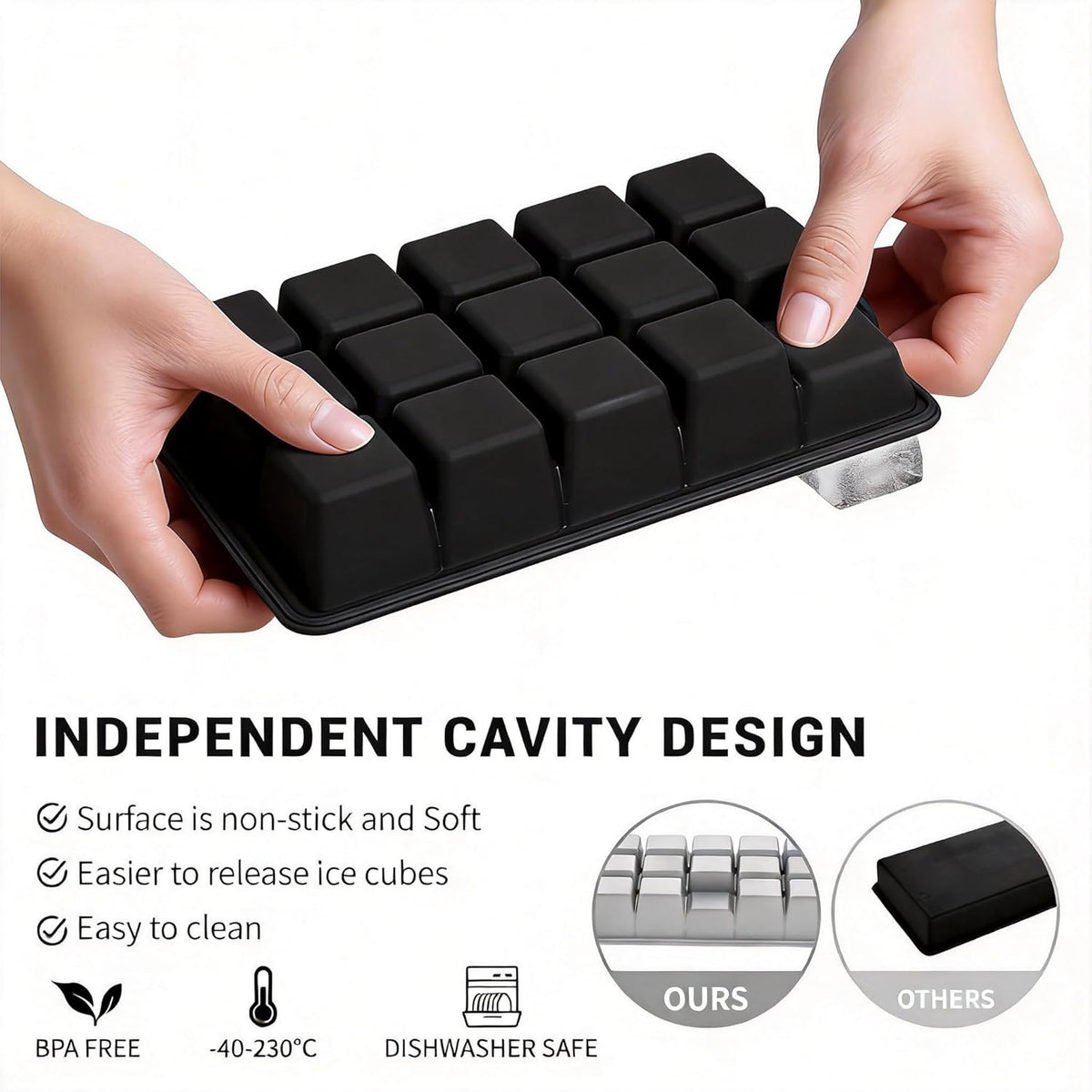 Silicone Ice Cube Tray, Ice Cube Mold, Ice Trays for Freezer with Lid for Whiskey, Cocktail, Drinks and Food, Freezer, BPA Free, Easy Release