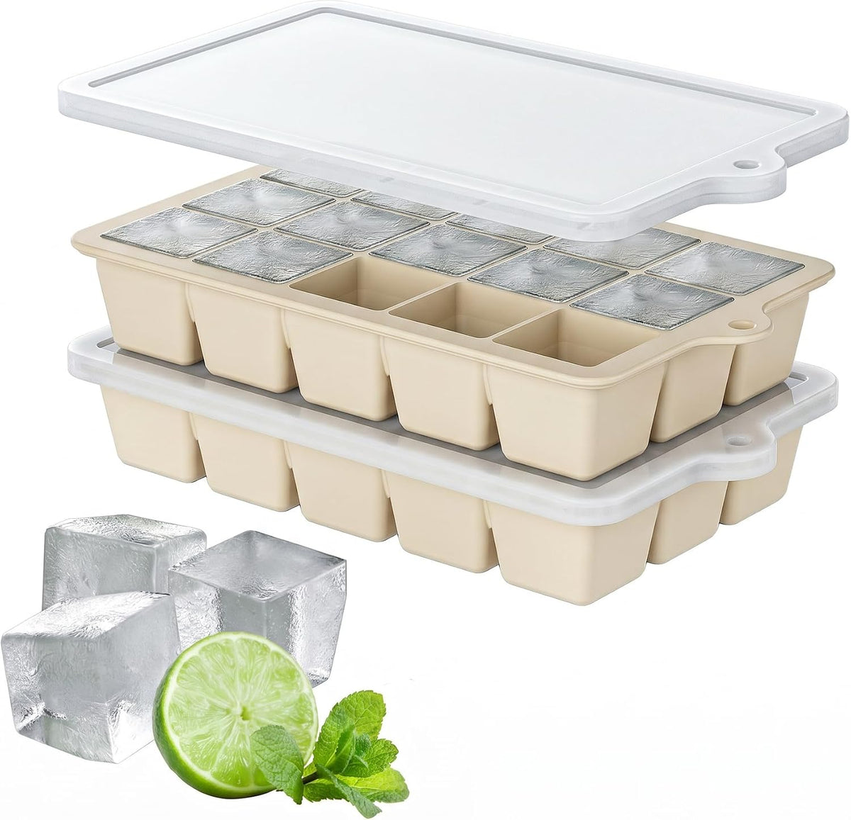 Silicone Ice Cube Tray, Ice Cube Mold, Ice Trays for Freezer with Lid for Whiskey, Cocktail, Drinks and Food, Freezer, BPA Free, Easy Release