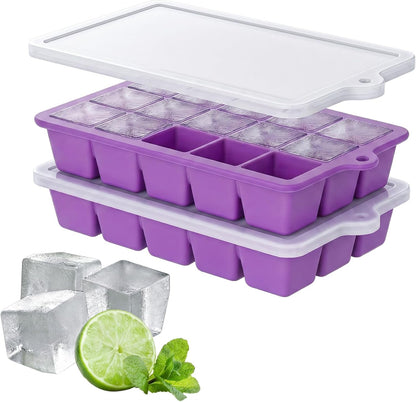 Silicone Ice Cube Tray, Ice Cube Mold, Ice Trays for Freezer with Lid for Whiskey, Cocktail, Drinks and Food, Freezer, BPA Free, Easy Release