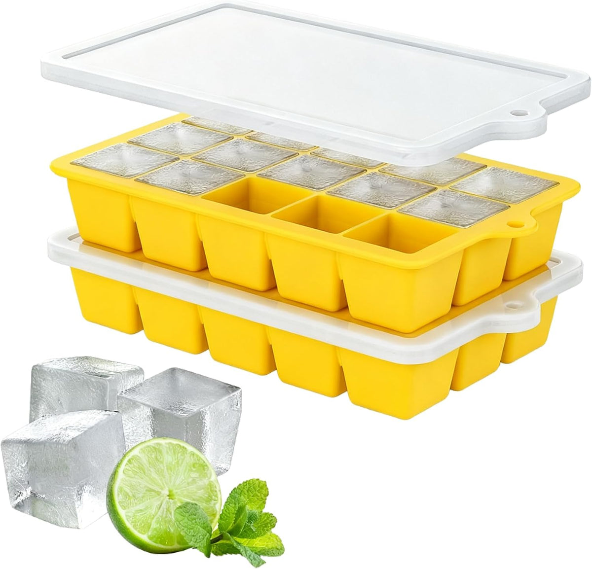 Silicone Ice Cube Tray, Ice Cube Mold, Ice Trays for Freezer with Lid for Whiskey, Cocktail, Drinks and Food, Freezer, BPA Free, Easy Release