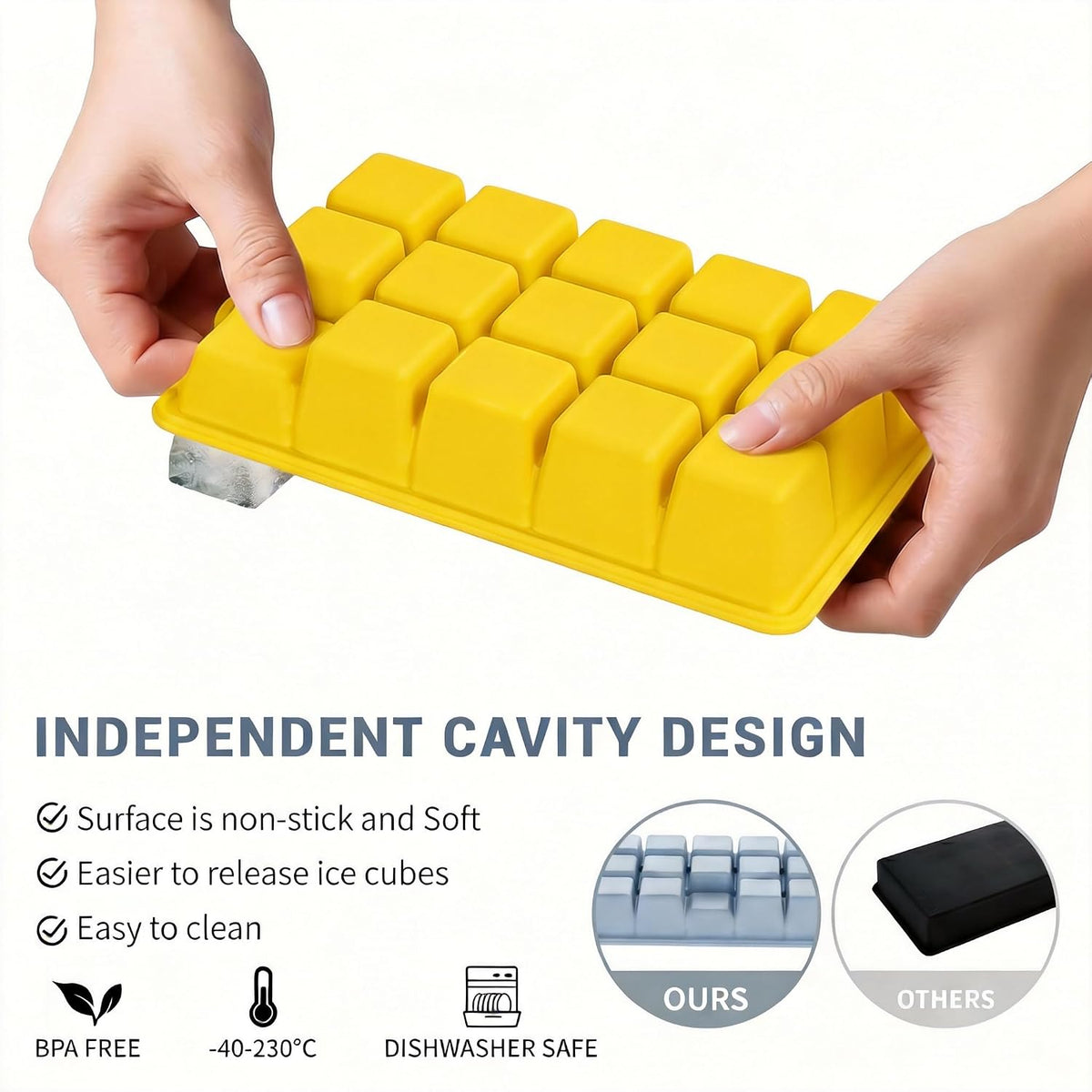 Silicone Ice Cube Tray, Ice Cube Mold, Ice Trays for Freezer with Lid for Whiskey, Cocktail, Drinks and Food, Freezer, BPA Free, Easy Release
