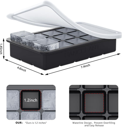 Silicone Ice Cube Tray, Ice Cube Mold, Ice Trays for Freezer with Lid for Whiskey, Cocktail, Drinks and Food, Freezer, BPA Free, Easy Release