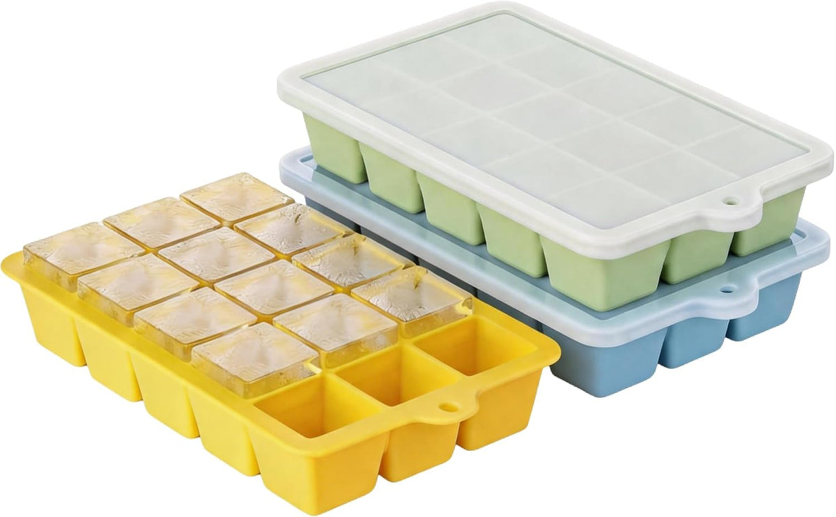 Silicone Ice Cube Tray, Ice Cube Mold, Ice Trays for Freezer with Lid for Whiskey, Cocktail, Drinks and Food, Freezer, BPA Free, Easy Release
