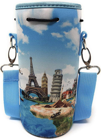 Insulated Water Bottle Carrier – Neoprene Bottle Sling - Adjustable Strap – Protective Sleeve Stainless Steel & Plastic – Travel, Hiking & Everyday (Black, Medium 16-22oz)