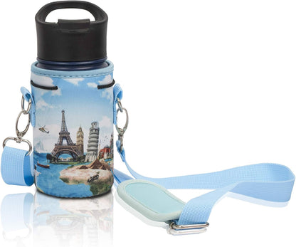Insulated Water Bottle Carrier – Neoprene Bottle Sling - Adjustable Strap – Protective Sleeve Stainless Steel & Plastic – Travel, Hiking & Everyday (Black, Medium 16-22oz)