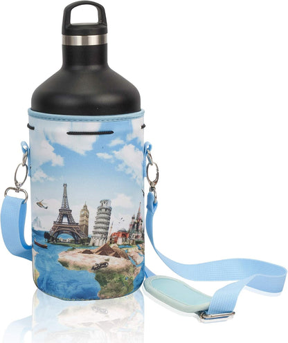 Insulated Water Bottle Carrier – Neoprene Bottle Sling - Adjustable Strap – Protective Sleeve Stainless Steel & Plastic – Travel, Hiking & Everyday (Black, Medium 16-22oz)